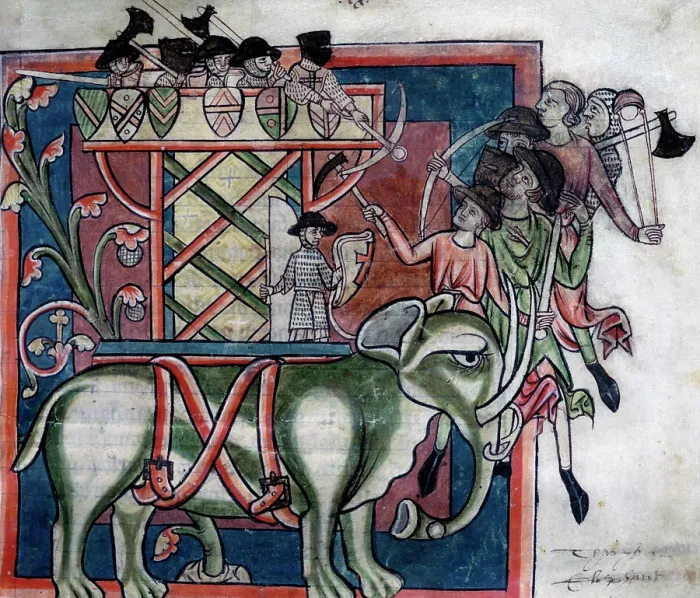 Framed Print : An elephant with a wooden tower on its back, c1235? Creator: Unknown Framed Print : An elephant with a wooden tower on its back, c1235? Creator: Unknown