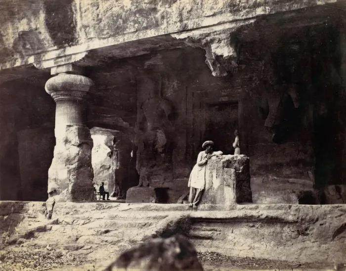 Framed Print : Elephanta from Water Cave, Coombe Martin Bay, Watermouth, 1870s. Creator: Francis Frith