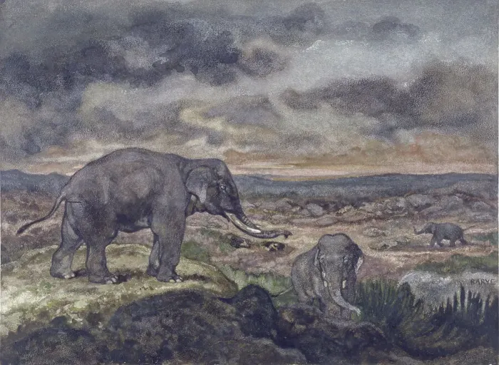 Framed Print : Elephants, c1867. Creator: Antoine-Louis Barye Framed Print : Elephants, c1867. Creator: Antoine-Louis Barye