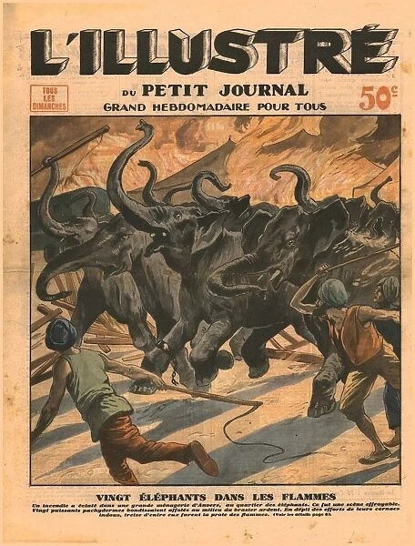 Twenty elephants in the flames, 1932. Creator: Unknown