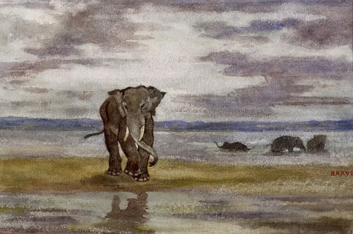 Framed Print : Elephants in Water, c1850. Creator: Antoine-Louis Barye Framed Print : Elephants in Water, c1850. Creator: Antoine-Louis Barye