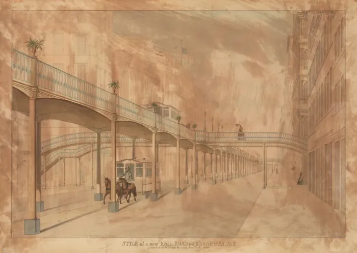 Framed Print : Elevated Railroad, Broadway, New York, 1861. Creator: John Beigel Framed Print : Elevated Railroad, Broadway, New York, 1861. Creator: John Beigel