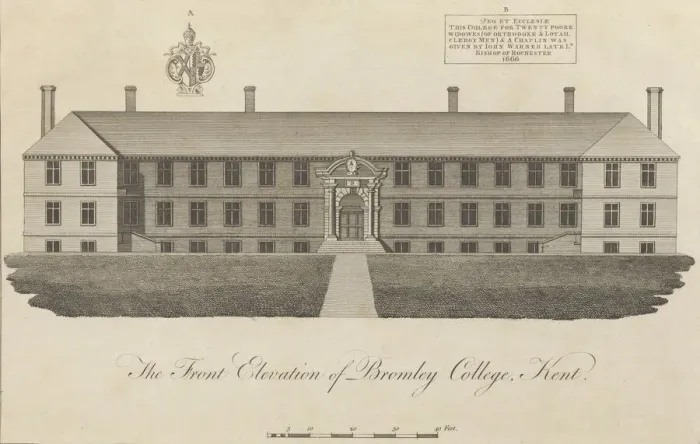 Framed Print : The Front Elevation of Bromley College, Kent, 1777-1790. Creator: John Bayly Framed Print : The Front Elevation of Bromley College, Kent, 1777-1790. Creator: John Bayly