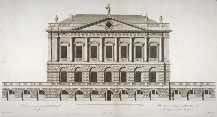 Framed Print : Elevation of Buckingham House, St Jamess Park, Westminster, London, c1770. Artist Framed Print : Elevation of Buckingham House, St Jamess Park, Westminster, London, c1770. Artist
