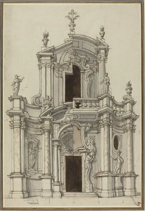 Framed Print : Elevation for a Church Facade, with Alternatives, first half 18th century. Creator: Unknown Framed Print : Elevation for a Church Facade, with Alternatives, first half 18th century. Creator: Unknown