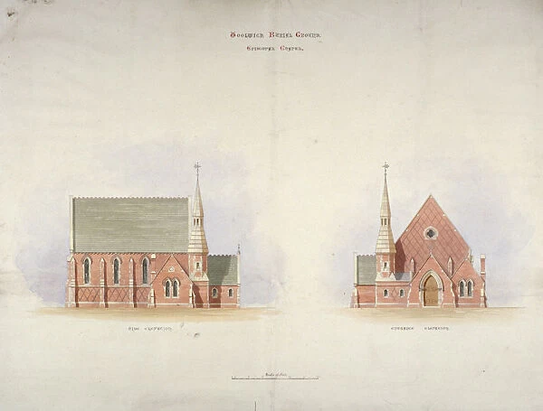 Elevation of the side and entrance of Woolwich Chapel, London, 1855