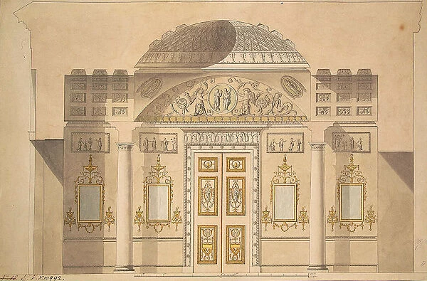 Elevation of the Mirror Wall in the Jasper Study of the Agate Pavilion at Tsarskoye Selo. Artist: Cameron, Charles (ca. 1730  /  40-1812)