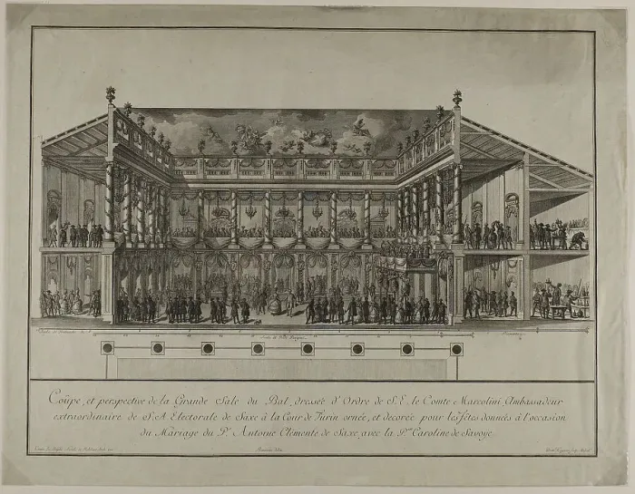 Framed Print : Side Elevation and Perspective of Grand Ballroom, n.d. Creator: Domenico Cagnoni Framed Print : Side Elevation and Perspective of Grand Ballroom, n.d. Creator: Domenico Cagnoni