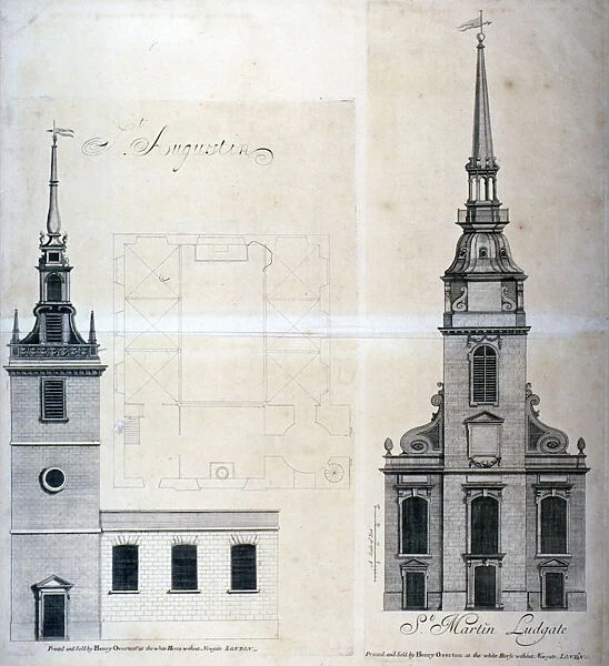 Elevation and plan of St Augustine, Watling Street, City of London, 1740. Artist