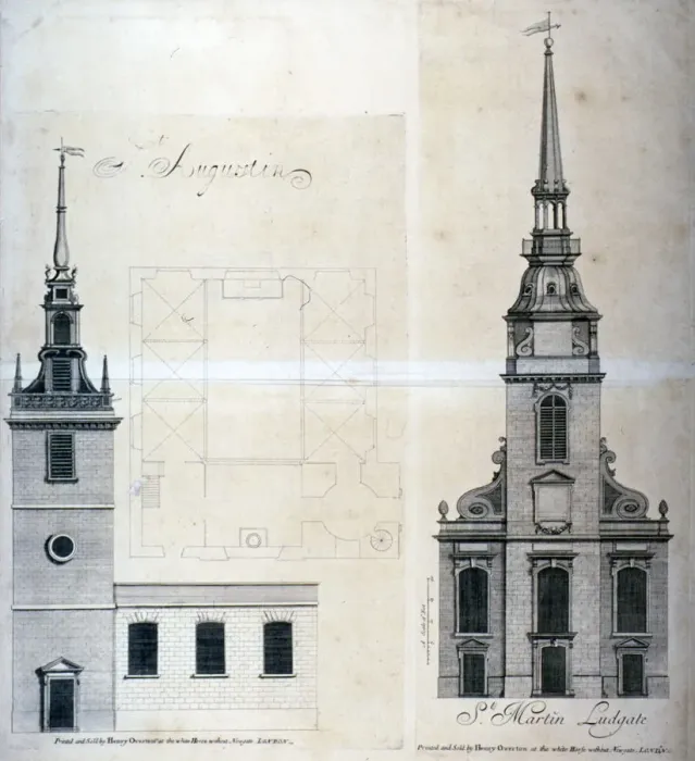 Framed Print : Elevation and plan of St Augustine, Watling Street, City of London, 1740. Artist Framed Print : Elevation and plan of St Augustine, Watling Street, City of London, 1740. Artist