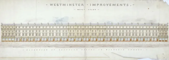 Framed Print : Elevation of proposed houses in Victoria Street, Westminster, London, c1845. Artist Framed Print : Elevation of proposed houses in Victoria Street, Westminster, London, c1845. Artist
