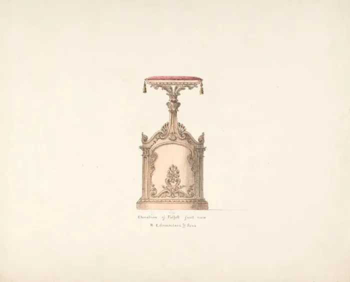 Framed Print : Elevation of a Pulpit, Front View, R. Edmundson & Sons, early 19th century Framed Print : Elevation of a Pulpit, Front View, R. Edmundson & Sons, early 19th century