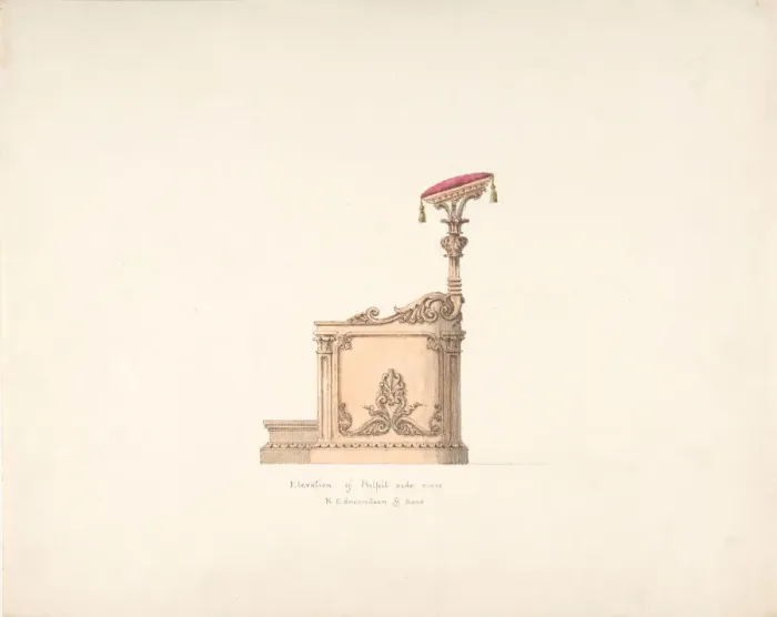 Framed Print : Elevation of a Pulpit, Side View, R. Edmundson & Sons, early 19th century Framed Print : Elevation of a Pulpit, Side View, R. Edmundson & Sons, early 19th century