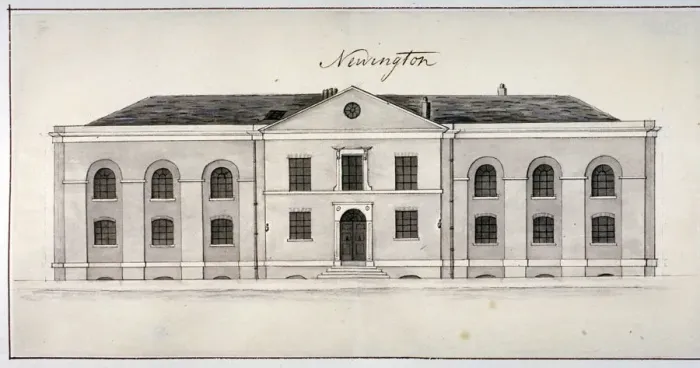 Framed Print : Elevation of the Sessions House on Newington Causeway, Southwark, London, c1825. Artist Framed Print : Elevation of the Sessions House on Newington Causeway, Southwark, London, c1825. Artist
