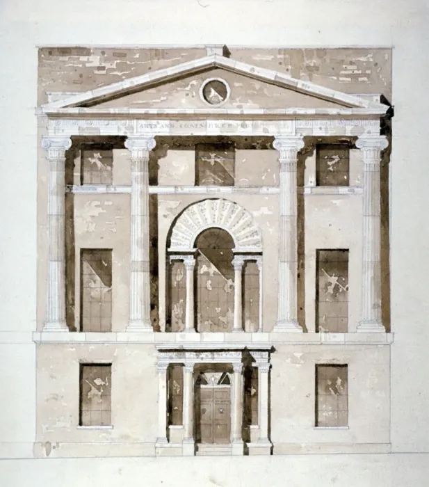 Framed Print : Front elevation of the Society of Arts building in John Adam Street, Westminster, London, c1770 Framed Print : Front elevation of the Society of Arts building in John Adam Street, Westminster, London, c1770