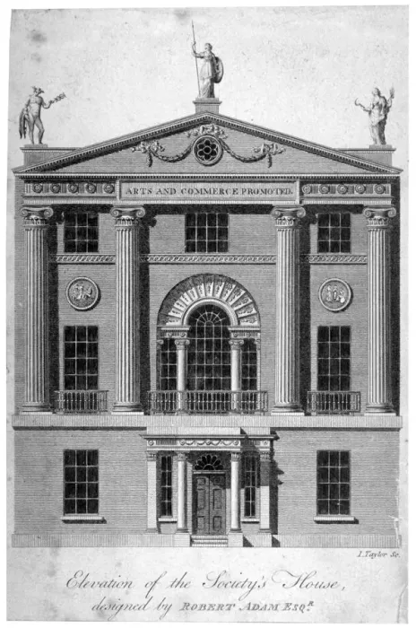 Framed Print : Front elevation of the Society of Arts building in John Adam Street, Westminster, London, c1770 Framed Print : Front elevation of the Society of Arts building in John Adam Street, Westminster, London, c1770