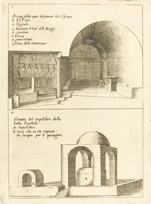 Framed Print : Elevations of the Holy Manger and the Sepulchre of Rachel, 1619. Creator: Jacques Callot Framed Print : Elevations of the Holy Manger and the Sepulchre of Rachel, 1619. Creator: Jacques Callot