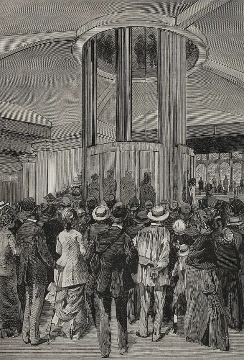Framed Print : The elevators of the Trocadero Palace, Paris Exposition, 1878. Creator: Tomas Carlos Capuz Framed Print : The elevators of the Trocadero Palace, Paris Exposition, 1878. Creator: Tomas Carlos Capuz