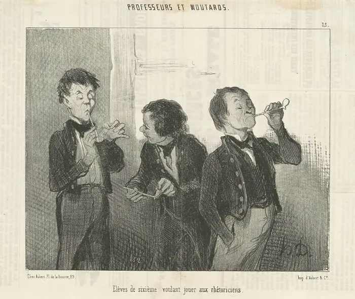 Framed Print : Eléves de sixième voulant jouer aux rhétoriciens, 19th century. Creator: Honore Daumier Framed Print : Eléves de sixième voulant jouer aux rhétoriciens, 19th century. Creator: Honore Daumier