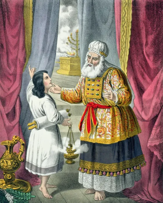 Framed Print : Eli questioning Samuel regarding his vision, 1870s. Artist: Siegfried Detlev Bendixen Framed Print : Eli questioning Samuel regarding his vision, 1870s. Artist: Siegfried Detlev Bendixen