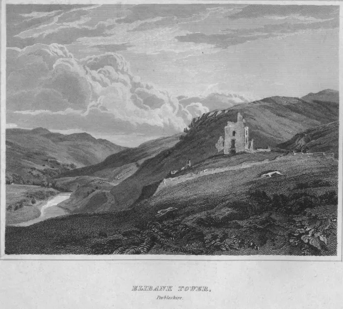 Framed Print : Elibank Tower, Peeblesshire, 1814. Artist: John Greig Framed Print : Elibank Tower, Peeblesshire, 1814. Artist: John Greig