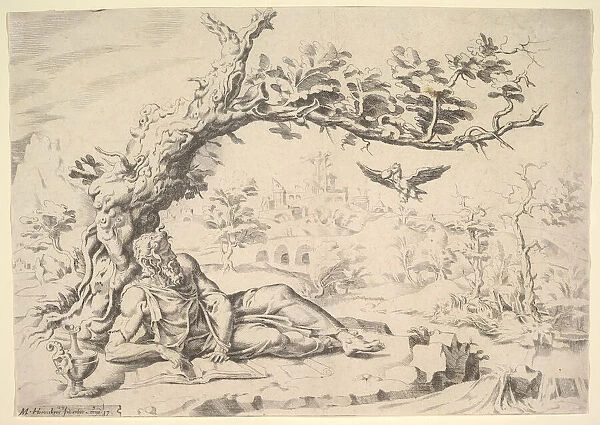 Elijah Fed by Ravens, 1549. Creator: Dirck Volkertsen Coornhert