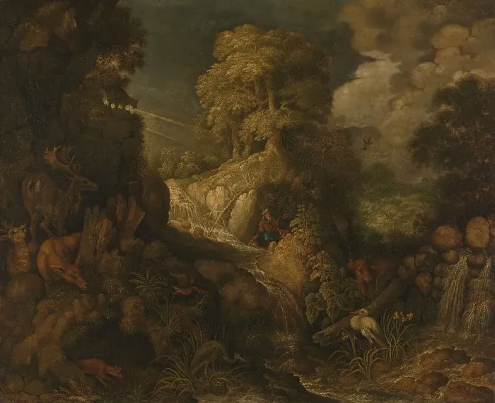 Framed Print : Elijah fed by the ravens, 1634. Creator: Workshop of Roelant Savery