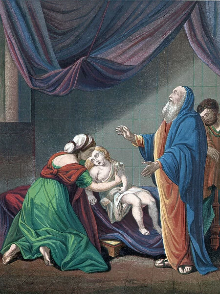 Elijah, Old Testament prophet, raising the widows son from apparent death, c1860