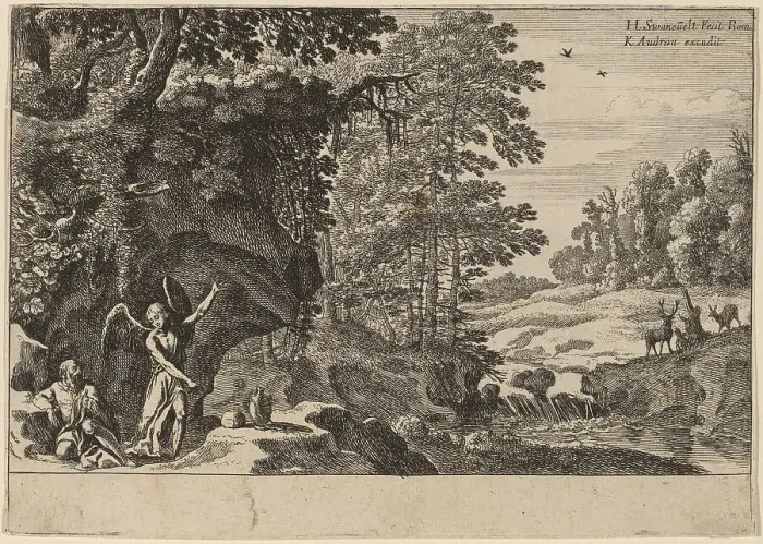 Framed Print : Elijah in the Wilderness. Creator: Herman van Swanevelt Framed Print : Elijah in the Wilderness. Creator: Herman van Swanevelt