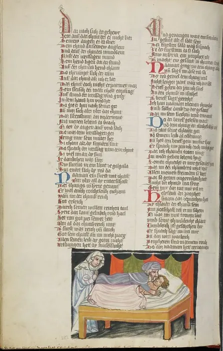 Framed Print : Elisha Raising a Woman's Dead Child; Weltchronik, about 1400-1410. Creator: Unknown