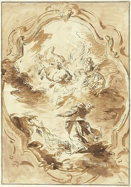 Elisha Watching Elijah Ascend in the Fiery Chariot, 1750 / 1755. Creator: Pietro Antonio Novelli
