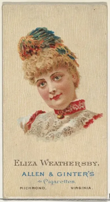 Framed Print : Eliza Weathersby, from Worlds Beauties, Series 2 (N27) for Allen & Ginter Cigarettes Framed Print : Eliza Weathersby, from Worlds Beauties, Series 2 (N27) for Allen & Ginter Cigarettes