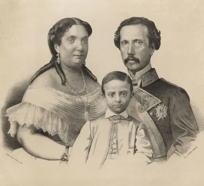 Framed Print : Elizabeth II (1830-1904), Queen of Spain from 1833-1868, with her husband, King consort D Framed Print : Elizabeth II (1830-1904), Queen of Spain from 1833-1868, with her husband, King consort D
