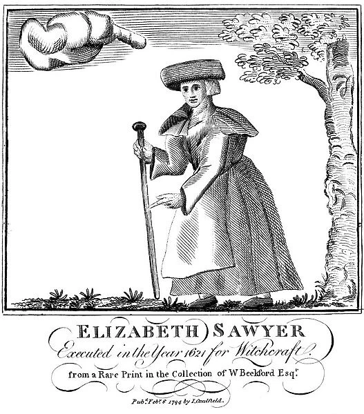 Elizabeth Sawyer, executed as a witch in England in 1621, 1794