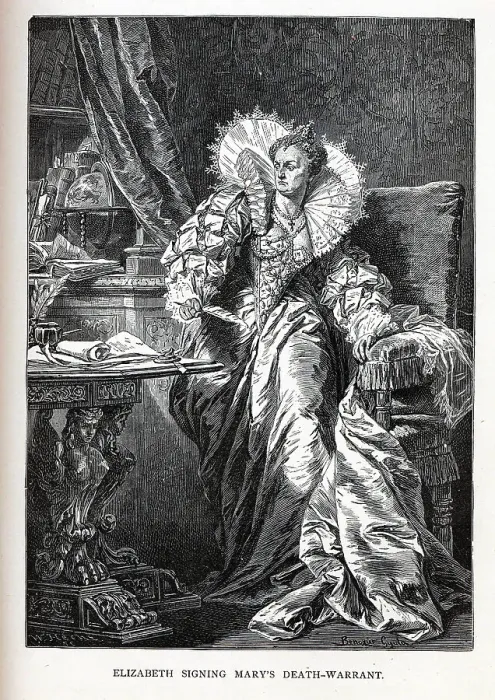 Framed Print : Elizabeth signing Marys death warrant, 1882. Artist: Benczur, Gyula (1844-1920) Framed Print : Elizabeth signing Marys death warrant, 1882. Artist: Benczur, Gyula (1844-1920)