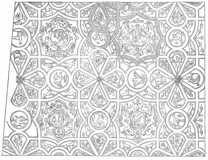Framed Print : Elizabethan Ceiling at the Red Lion Inn, Barnstaple - drawn by Mr. H. H. Sharland, 1850. Creator: Unknown Framed Print : Elizabethan Ceiling at the Red Lion Inn, Barnstaple - drawn by Mr. H. H. Sharland, 1850. Creator: Unknown