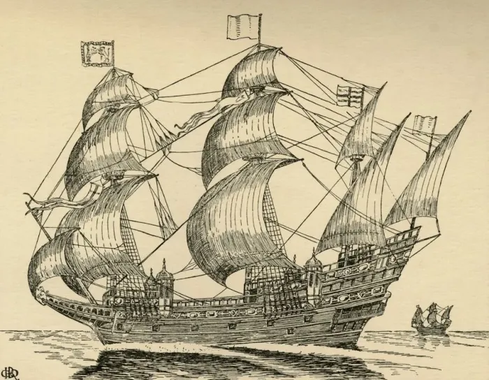 Framed Print : An Elizabethan Galleon, (1931). Artist: Charles Henry Bourne Quennell Framed Print : An Elizabethan Galleon, (1931). Artist: Charles Henry Bourne Quennell