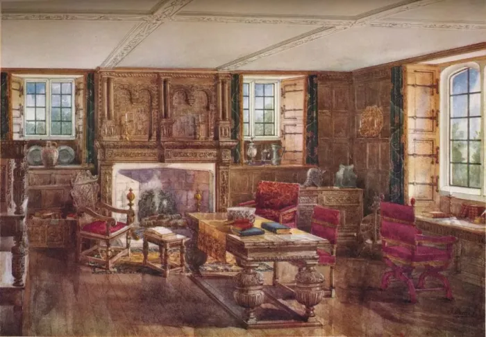 Framed Print : An Elizabethan Living Room, c19th century, (1923) Framed Print : An Elizabethan Living Room, c19th century, (1923)