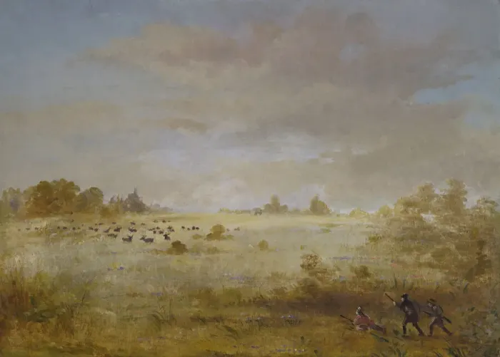 Framed Print : Elk Grazing on an Autumn Prairie, 1846-1848. Creator: George Catlin