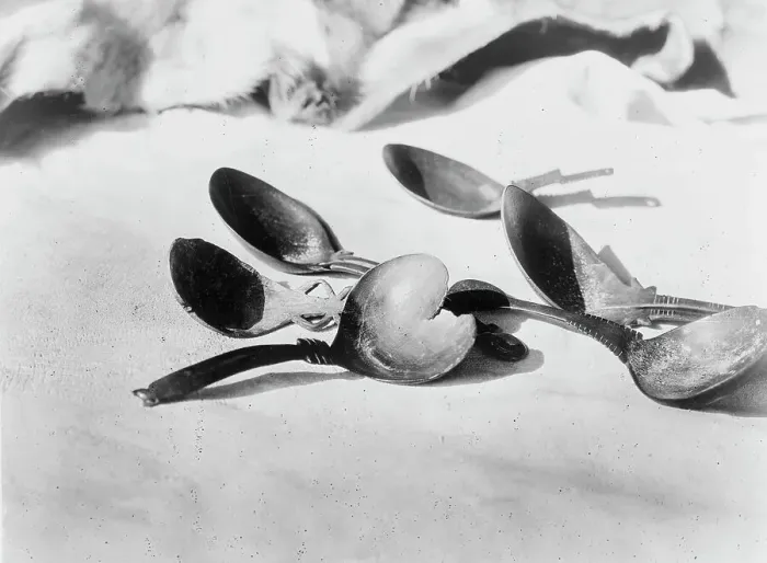 Framed Print : Elk-horn spoons-Tolowa, c1923. Creator: Edward Sheriff Curtis Framed Print : Elk-horn spoons-Tolowa, c1923. Creator: Edward Sheriff Curtis