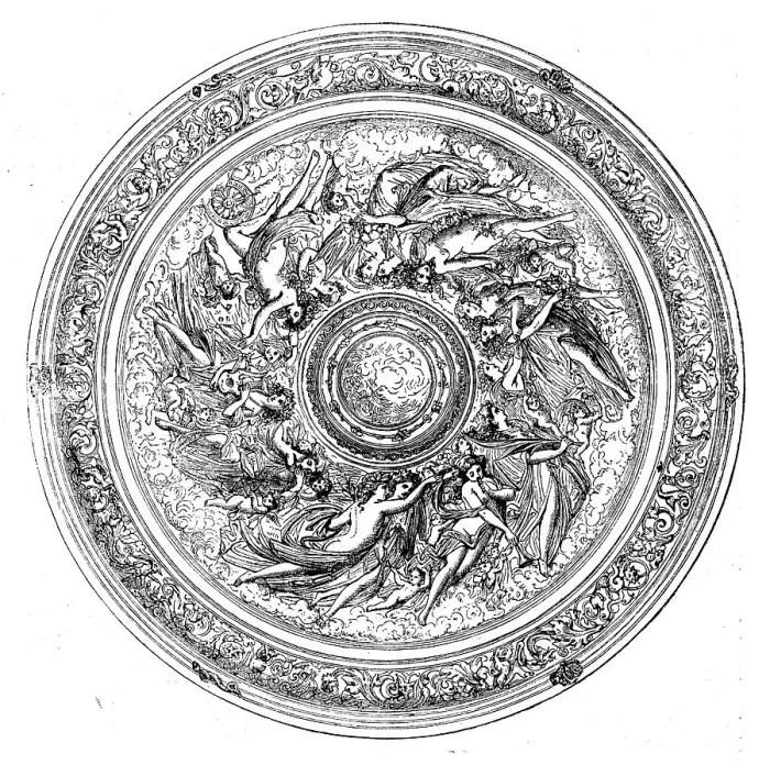 Framed Print : Top of Elkington's silver repoussé table, in the International Exhibition, 1862. Creator: Unknown Framed Print : Top of Elkington's silver repoussé table, in the International Exhibition, 1862. Creator: Unknown