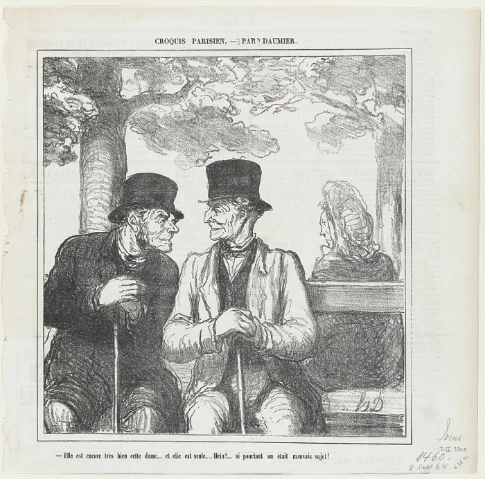 Framed Print : Elle est encore tres bien cette dame...et elle est seule, 1864. Creator: Honore Daumier Framed Print : Elle est encore tres bien cette dame...et elle est seule, 1864. Creator: Honore Daumier