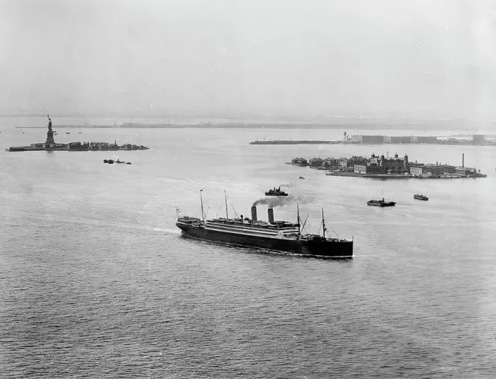 Framed Print : Ellis Island and Harbor, New York, c.between 1900 and 1920. Creator: Unknown