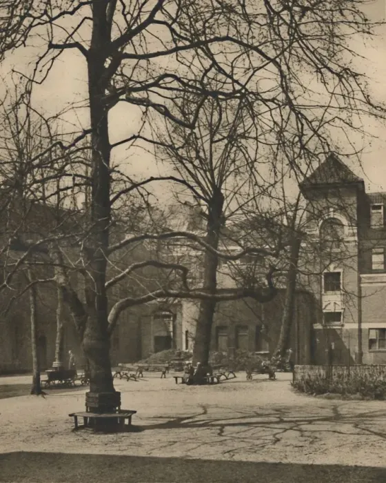 Framed Print : Under the Elms in the Courtyard of Middlesex Hospital, c1935. Creator: Joel Framed Print : Under the Elms in the Courtyard of Middlesex Hospital, c1935. Creator: Joel