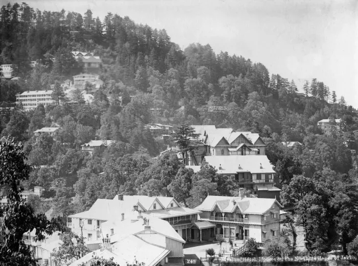 Framed Print : Elysium Hotel, houses on the nothern slopes of Jakko, Shimla, India, early 20th century Framed Print : Elysium Hotel, houses on the nothern slopes of Jakko, Shimla, India, early 20th century