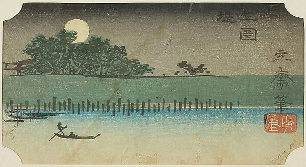 Embankment at Mimeguri (Mimeguri tsutsumi), section of a sheet from the series ”Cutouts... 1852. Creator: Ando Hiroshige