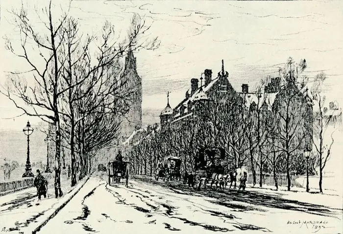 Framed Print : The Embankment, Westminster, c1892, (1894). Artist: Herbert Menzies Marshall Framed Print : The Embankment, Westminster, c1892, (1894). Artist: Herbert Menzies Marshall