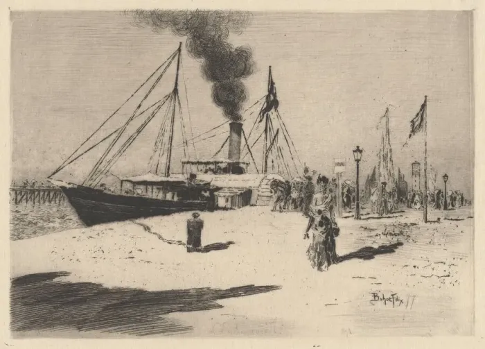 Framed Print : Embarcadere aTrouville (Wharf at Trouville), 1877. Creator: Felix Hilaire Buhot Framed Print : Embarcadere aTrouville (Wharf at Trouville), 1877. Creator: Felix Hilaire Buhot