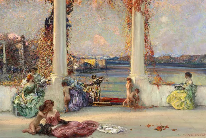 Framed Print : The Embarkation for Cythera. Creator: Tavernier, Andrea (1858-1932) Framed Print : The Embarkation for Cythera. Creator: Tavernier, Andrea (1858-1932)