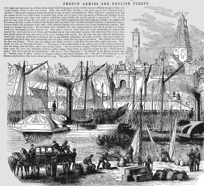 Framed Print : Embarkation of French Troops on board English transport Ships, 1854. Creator: Unknown Framed Print : Embarkation of French Troops on board English transport Ships, 1854. Creator: Unknown